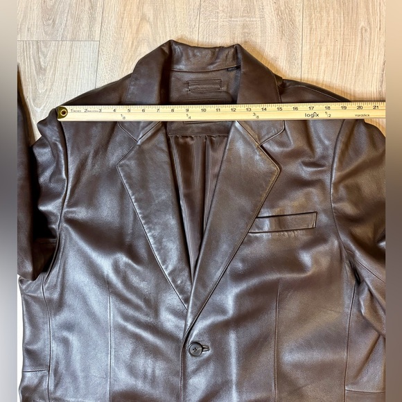 Roundtree & Yorke XL Brown Leather Blazer Coat Classic Notch Lapel Men’s Jacket - Picture 10 of 12